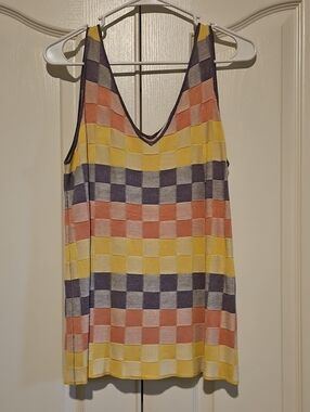 Kaily K Checkerboard Knit Tank Top in Yellow, Peach & Purple